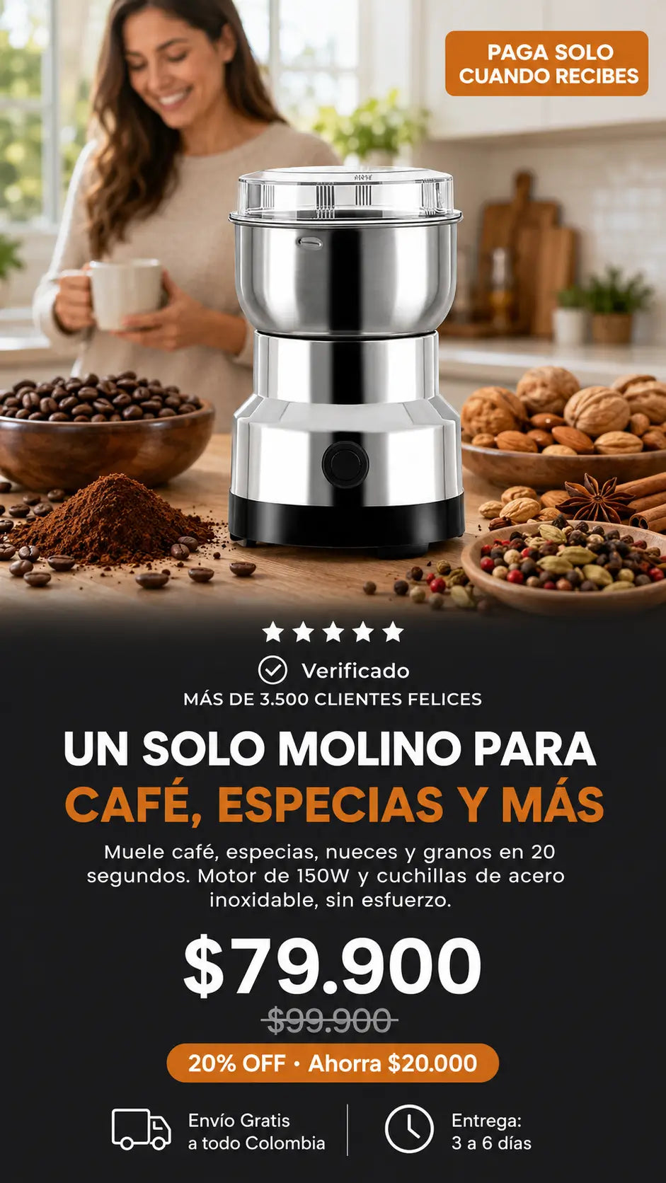 Molino De Cafe Electrico Multifuncional