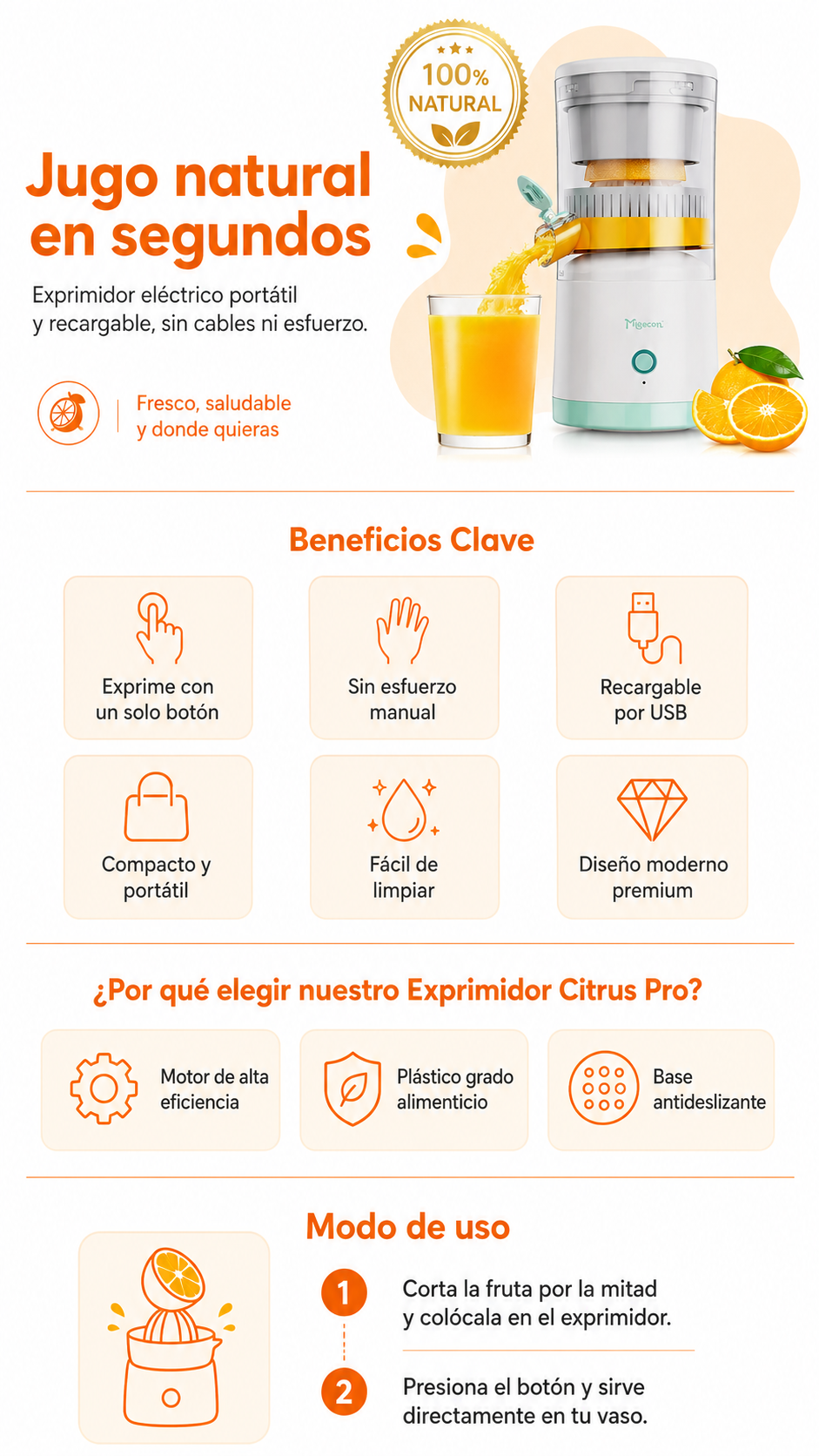 Exprimidor Eléctrico Portátil Citrus Pro