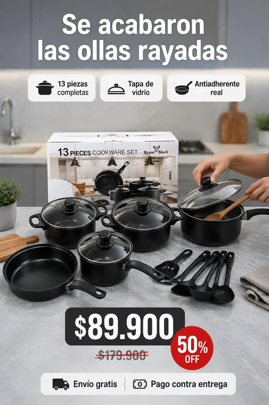 Juego de Ollas Antiadherentes 13 Piezas — ¡Cero Comida Pegada! ✨🍳